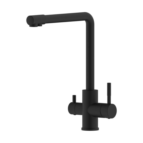 GÜNTER&HAUER Virtuves Maisītājs PERLE Black | Divas Sviras, Filtrēta Ūdens Savienojums, 360° Pagrieziens