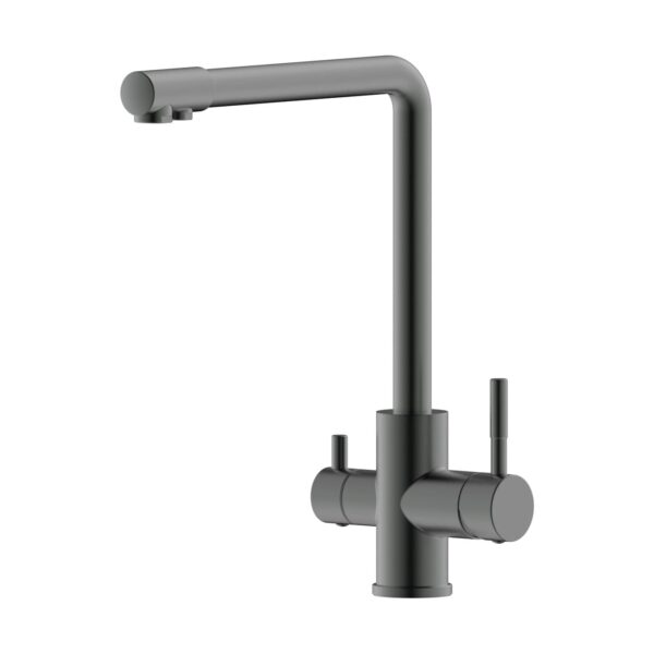 GÜNTER&HAUER Virtuves Maisītājs PERLE Gun Metal | Divas Sviras, Filtrēta Ūdens Savienojums, 360° Pagrieziens