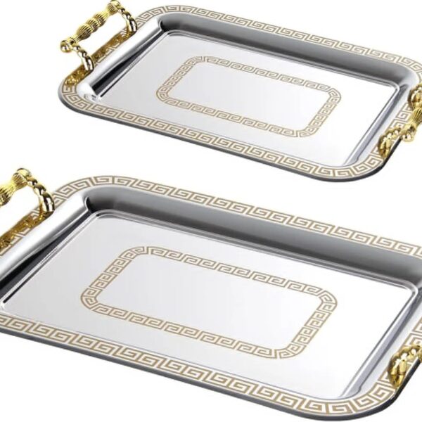 HOMELUX Padėklų Rinkinys (2 vnt.) | Nerūdijantis Plienas, Aukso Spalvos Rankenos ir Raštas