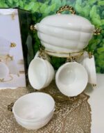 Keraminis sriubos rinkinys su stovu | Balta/Aukso spalva, 8 dalys