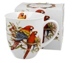 Keraminis puodelis „Bird World SCARLETS MACAW PARROTS“ (400 ml) – egzotiška spalvų ir gamtos harmonija