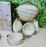 Keraminis sriubos rinkinys su stovu | Balta/Aukso spalva, 8 dalys