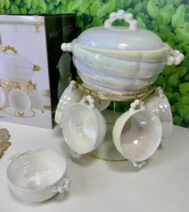 Perlamutrinis sriubos rinkinys "Perlas" | Su stovu ir 6 dubenėliais