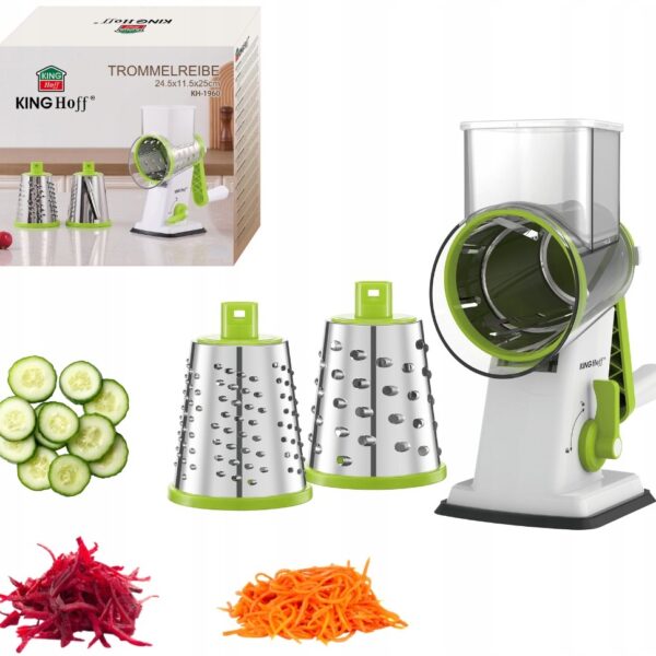 KING Hoff Būgninė Tarka KH-1960 | 3 Keičiami Būgnai, Nerūdijantis Plienas, Vakuumis Pagrindas