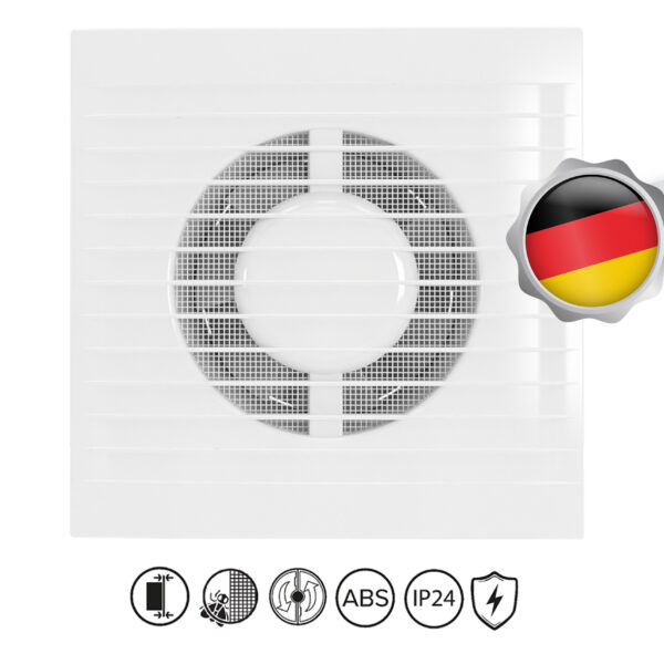 Vlano Vannas istabas ventilators E 100 S (Vienkārša komplektācija) | Ø 100 mm, Kluss (35 dB), Ar vārstu