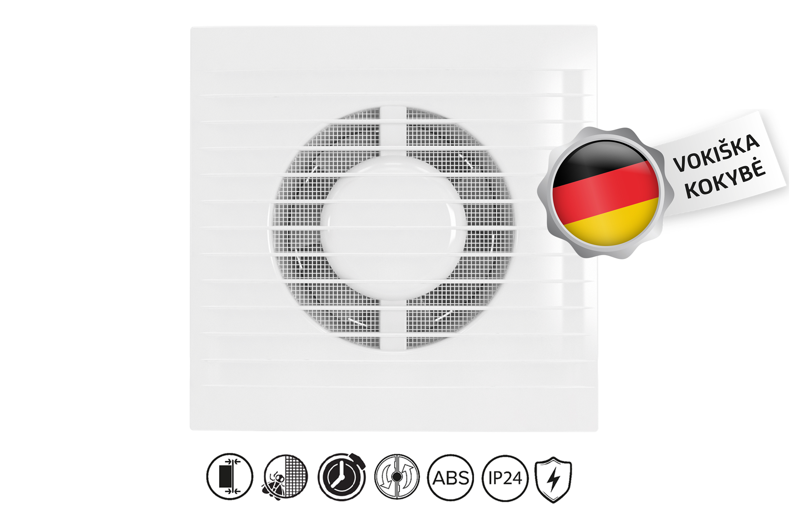 Vonios-Ventiliatorius-Vlano-E-100-ST-Su-Laikmaciu-⌀100-mm Vlano Vannas istabas ventilators E 100 ST (Ar taimeri) | Ø 100 mm, Regulējams taimeris, Ar vārstu - Image 1