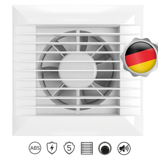 Vlano Vonios ventilators FLAP 100 (Vienkārša komplektācija) | Ø 100 mm, Automātiskās žalūzijas, Kluss (35 dB)