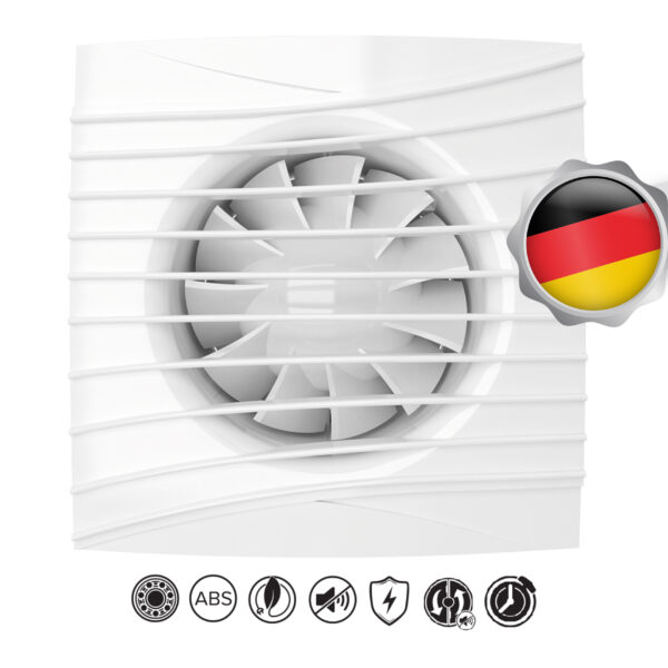 Vlano Vannas istabas ventilators ONDA 100 T | Ø 100 mm, Regulējams taimeris, Kluss (25 dB)