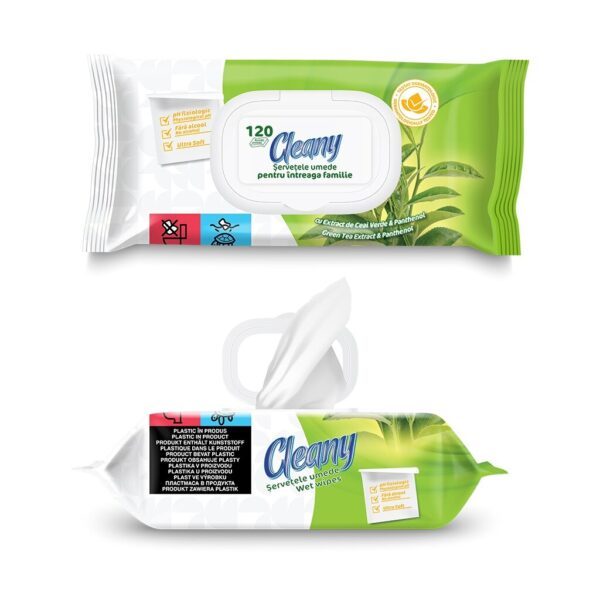 Mitrās salvetes CLEANY GREEN TEA EXTRACT&PANTHENOL, 120 gab.