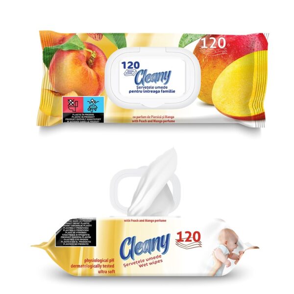 Mitrās salvetes CLEANY PERSIKU & MANGO, 120 gab.