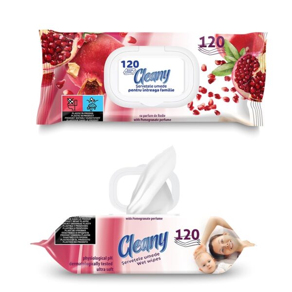Mitrās salvetes CLEANY GRANĀTĀBOLS, 120 gab.
