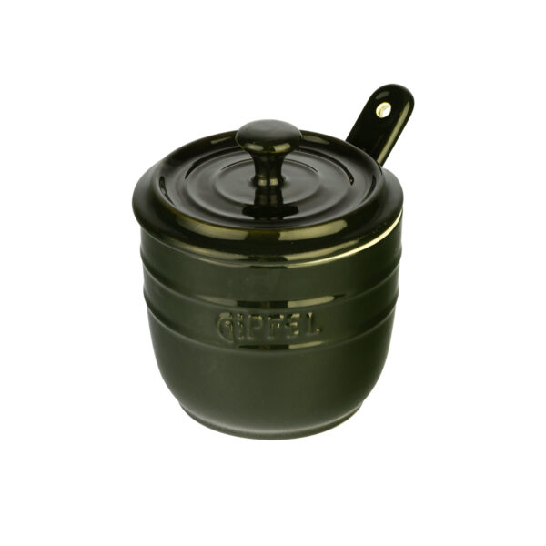 GIPFEL Cukrinė su šaukšteliu Majolica 3916 | 0.25 L, Keramika, Tamsiai žalia