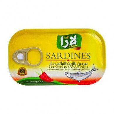 LARA Sardinės Čili Aliejuje 125 g | Aštrios, Baltymų Šaltinis, Paruoštos Vartoti