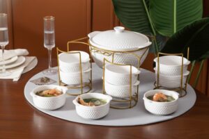 LICHTENBERG Sriubinės ir Dubenėlių Rinkinys HL-10226 | 9 Dalys, Porcelianas, Auksinis Stovas