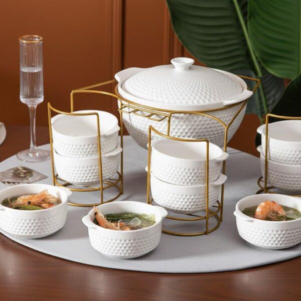 LICHTENBERG Sriubinės ir Dubenėlių Rinkinys HL-10226 | 9 Dalys, Porcelianas, Auksinis Stovas