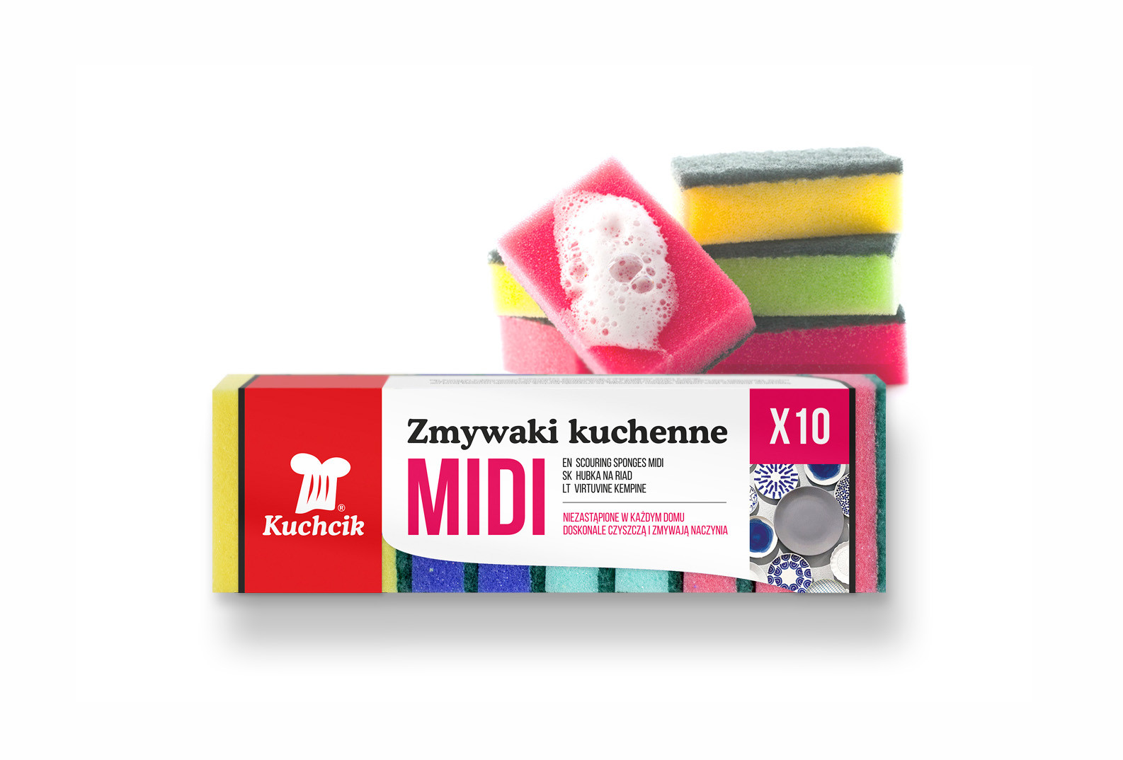 kempine-indams-plauti-kuchcik-midi-10-vnt Kuchcik Sūkļi trauku mazgāšanai Midi, 10 gab. | Divpusēji, ar raupju slāni - Image 1
