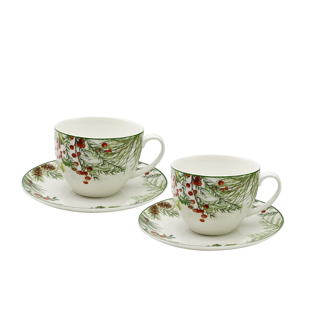 025de8c72f0fef81cc69797df248bc78-47a95-kaina_reference Porcelāna krūžu un apakštasīšu komplekts „Christmas Leaves“, 2 gab., 270 ml - Image 1