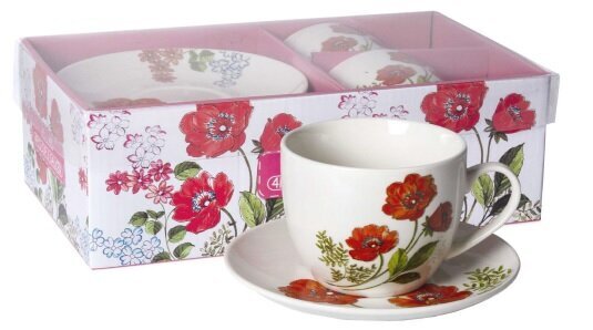 puodelis-su-lekstute-250-ml-0db4e_reference Porcelāna tasīšu un apakštasīšu komplekts ar ziediem, 2 gab. x 250 ml - Image 1