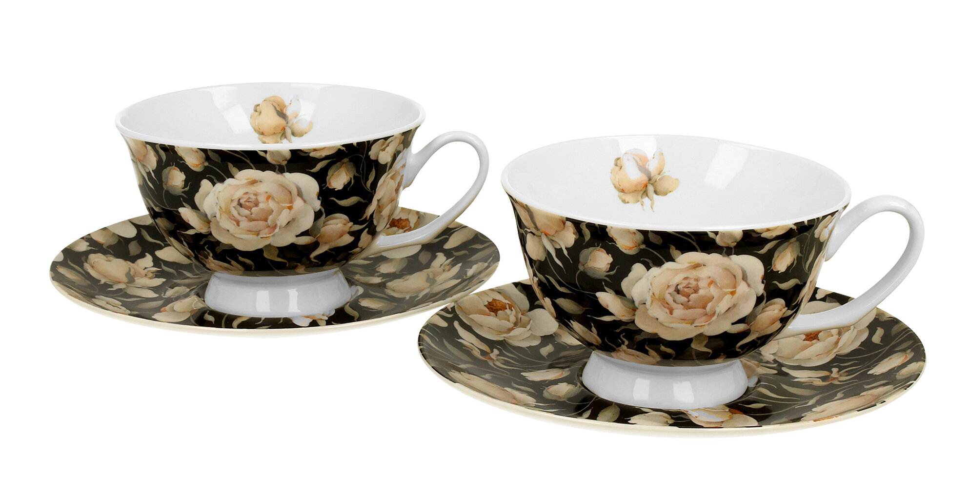 puodelis-su-lekstute-english-roses-black-250-f2a73_reference Porcelāna krūzīšu un apakštasīšu komplekts "English Roses Black", 250 ml, 2 gab. (dāvanu kastē) - Image 1
