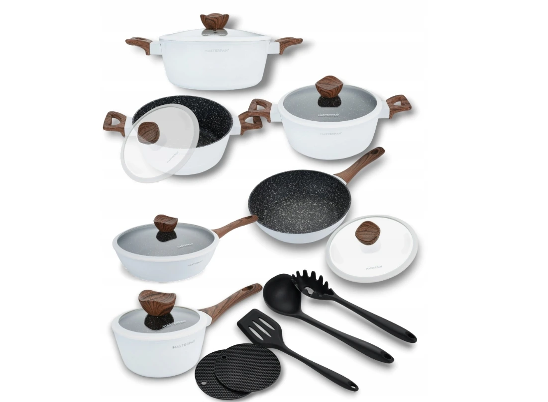 1 Puodų Rinkinys Masterpan Baltos Spalvos | 15 Dalių | Granitinė Danga