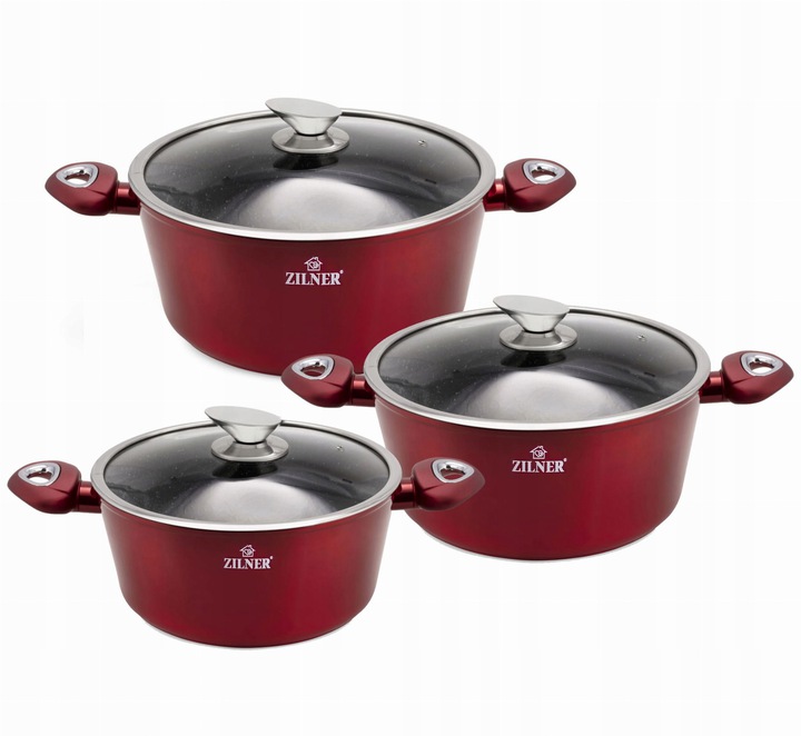 ZESTAW-GARNKOW-6el-ZILNER-8561-CHERRY-RED Aukštos klasės 6 dalių puodų rinkinys su nelimpančia granito danga iš ZILNER 8561 CHERRY RED
