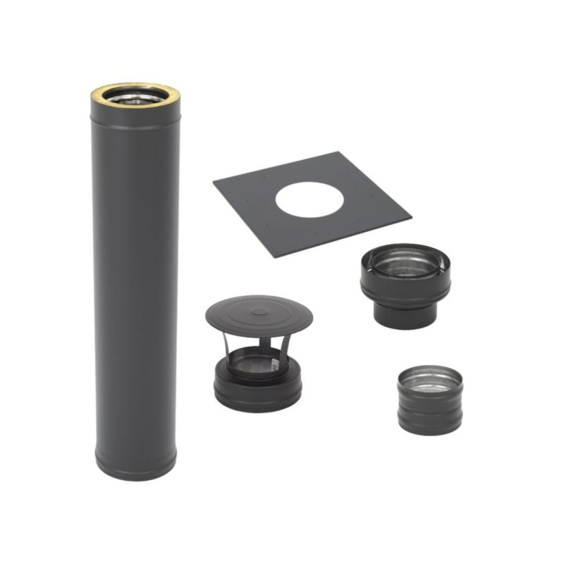 izoliuotas-kaminas-d115210mm-1m-komplektas-juodas Izoliuoto Kamino Elementas D115/210 mm | 1 m | AISI 304 (0,8 mm) | Vermikulitas