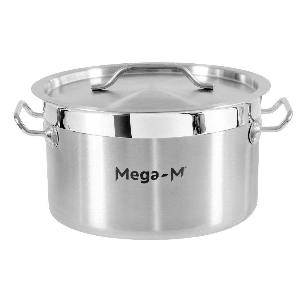 Garnek-ze-stali-nierdzewnej-AISI-443-niski-z-pokrywka-Mega-M-PRO-12L-30×18-cm-MTP007682-1 Puodas su dangčiu Mega-M PRO 12 l 30x18 cm