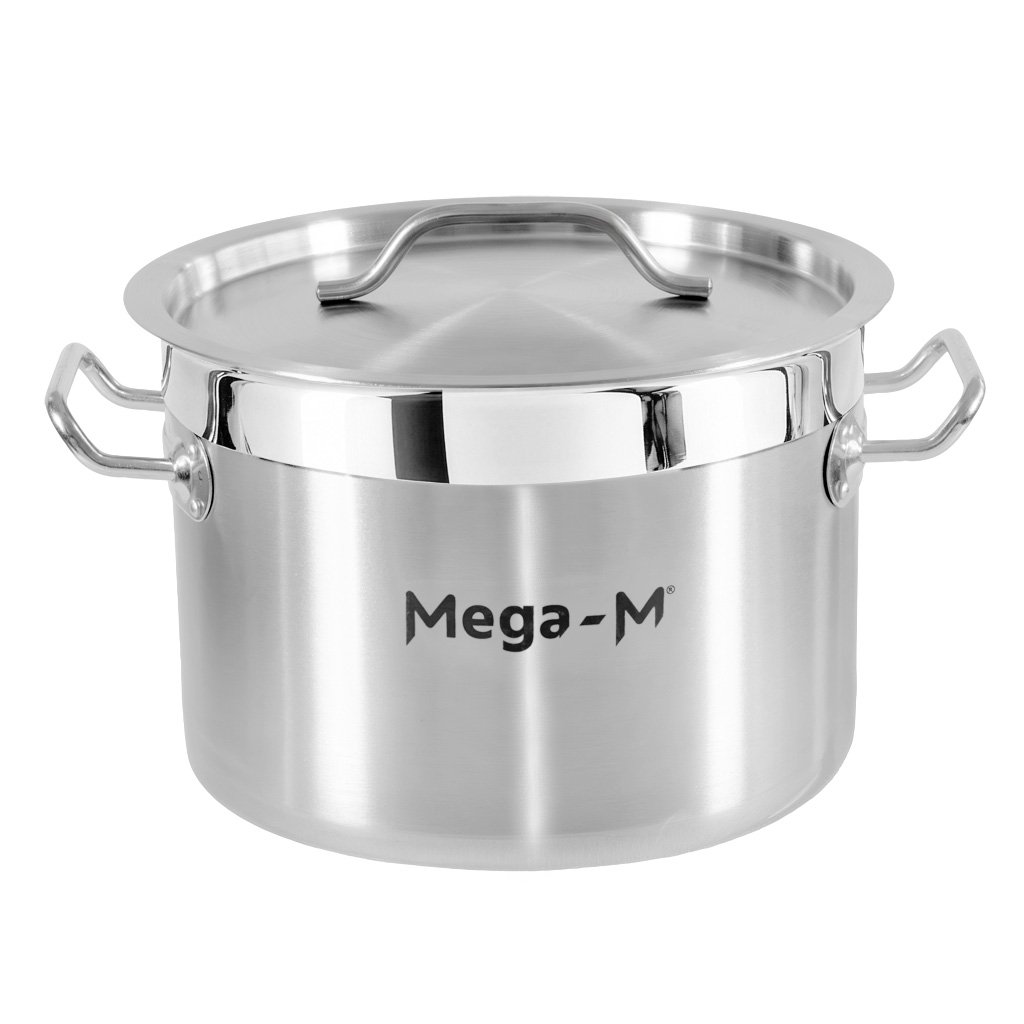 Garnek-ze-stali-nierdzewnej-AISI-443-niski-z-pokrywka-Mega-M-PRO-8L-28×13-cm-MTP007681-1 Puodas su dangčiu Mega-M PRO